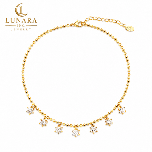 Dainty Gold Beaded Chain with Flower or Star Charms