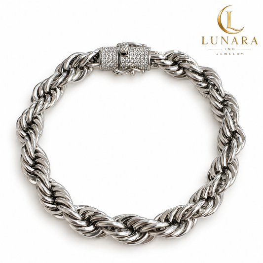Silver-Tone Braided Chain Bracelet with Sparkling Clasp