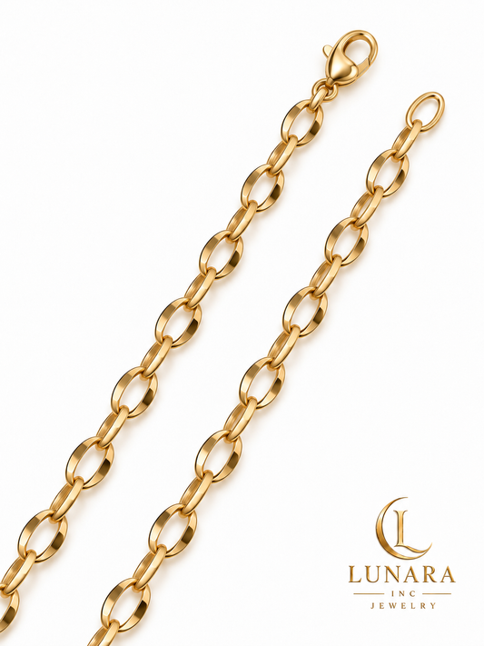 Golden Faceted Oval Link Chain – 18” Adjustable