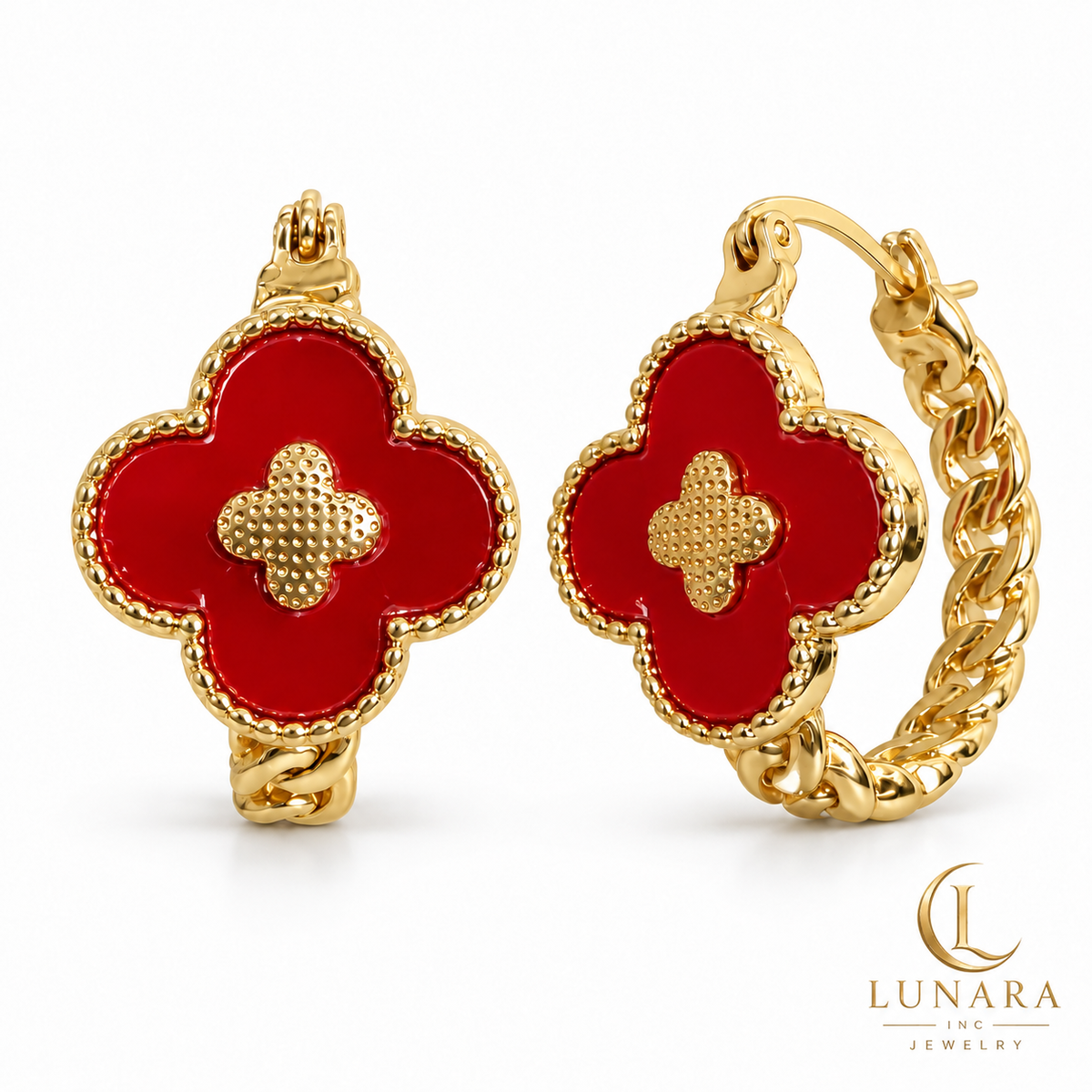 Clover Cuban-Link Hoop Earrings