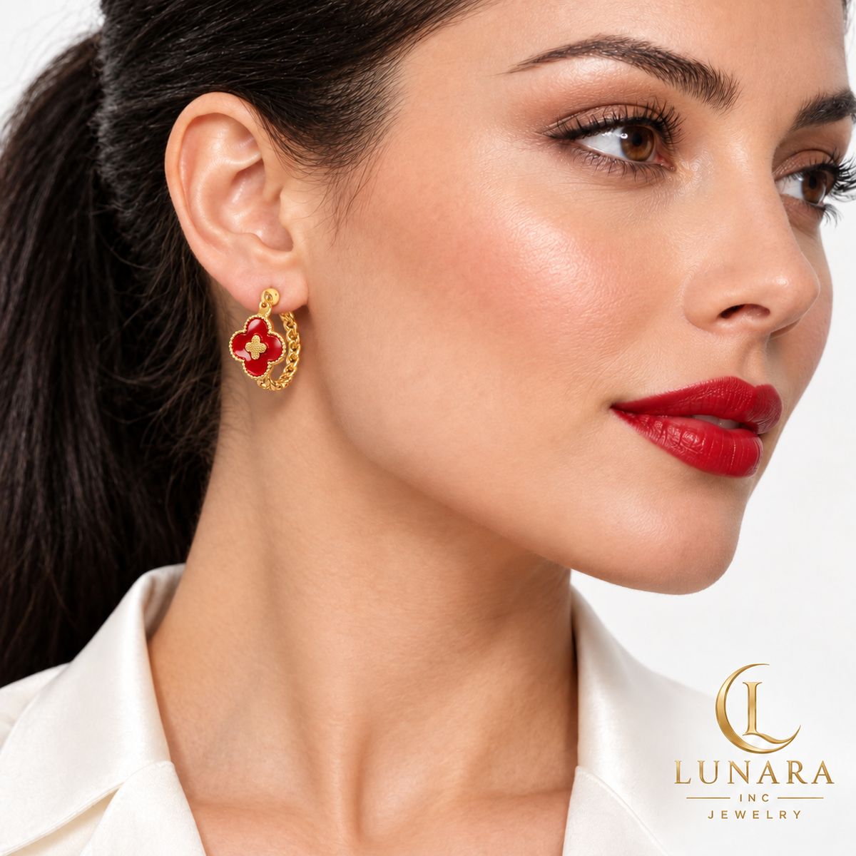 Clover Cuban-Link Hoop Earrings