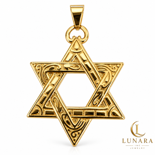 Ornate Gold-Tone Star of David Pendant
