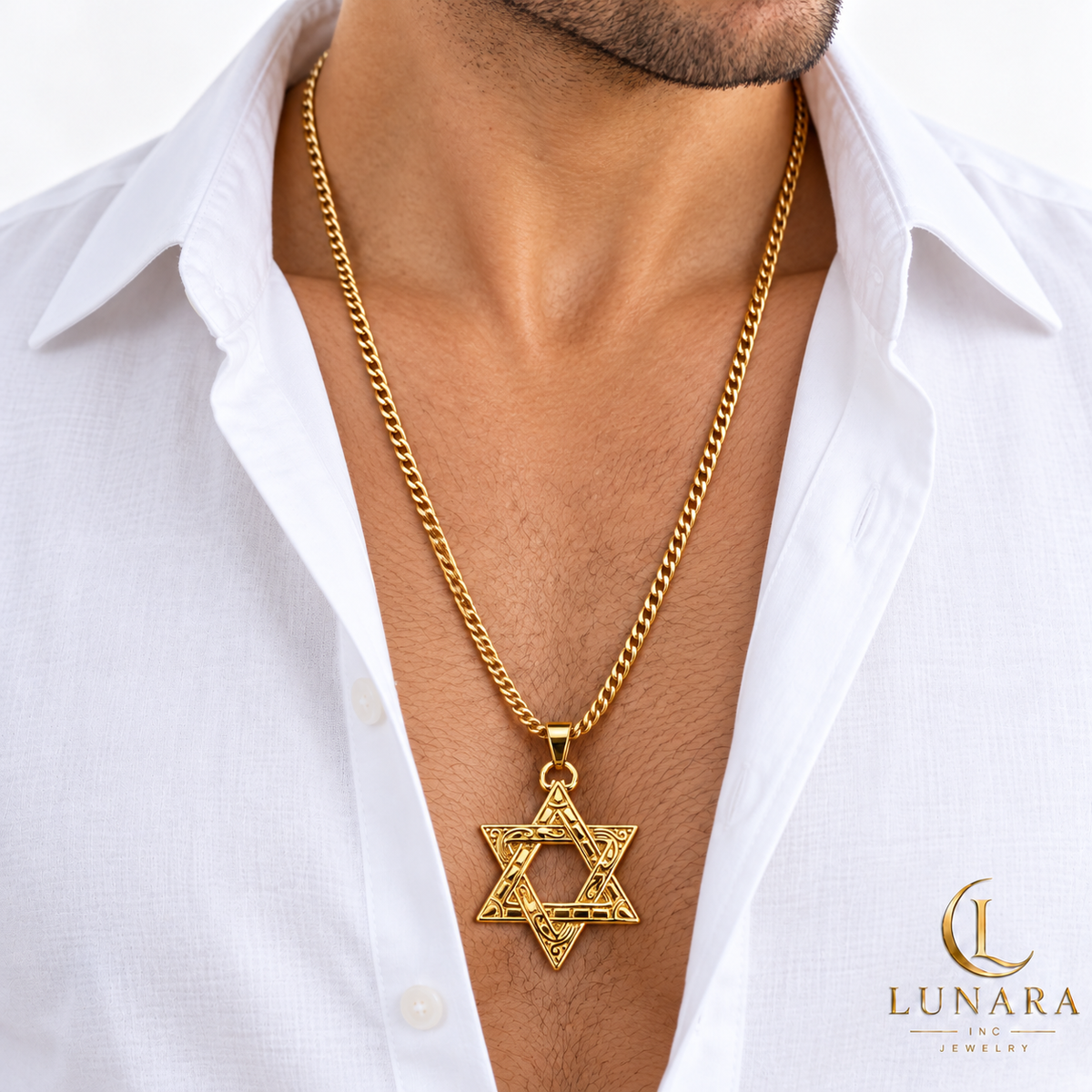 Ornate Gold-Tone Star of David Pendant