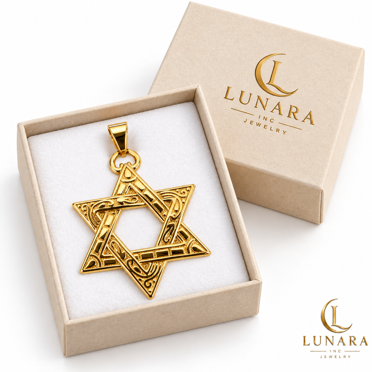 Ornate Gold-Tone Star of David Pendant