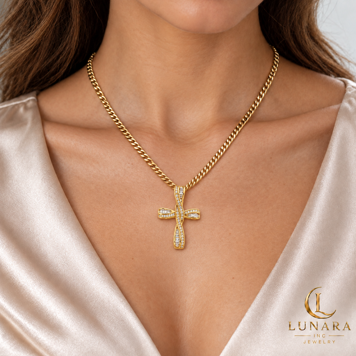 Twisted Radiance Cross Pendant