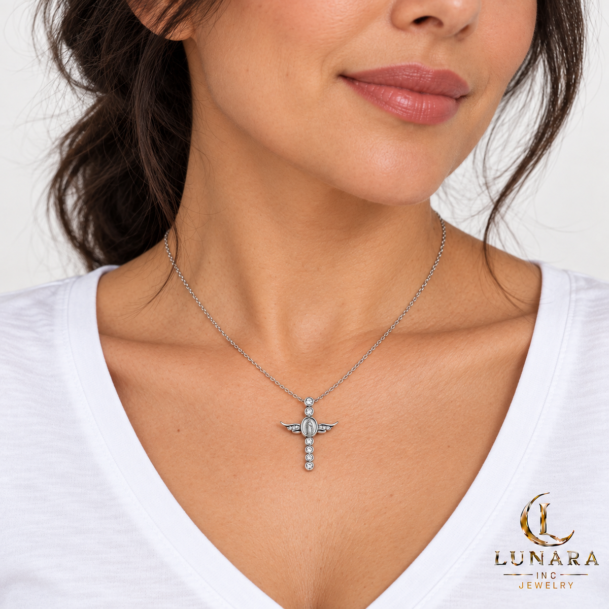 Our Lady of Guadalupe Winged Cross Necklace