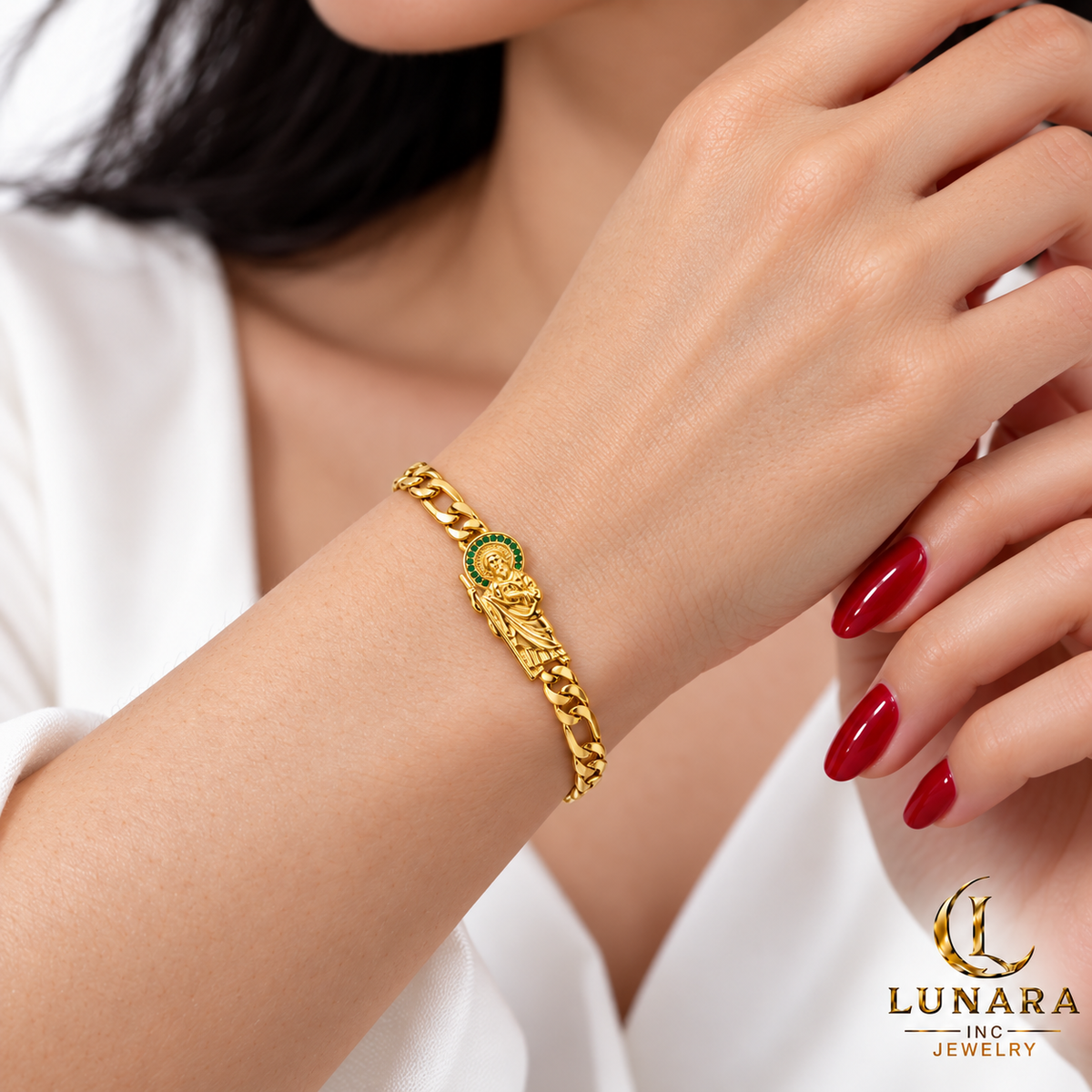 Saint Jude Figaro Bracelet with Green Halo