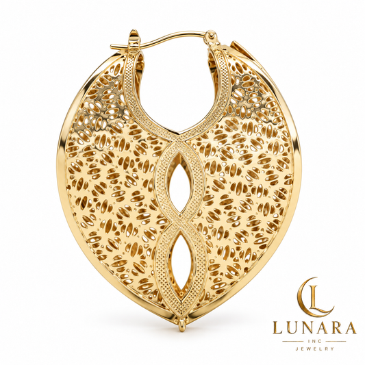 Floral Filigree Tapered Hoop Earrings