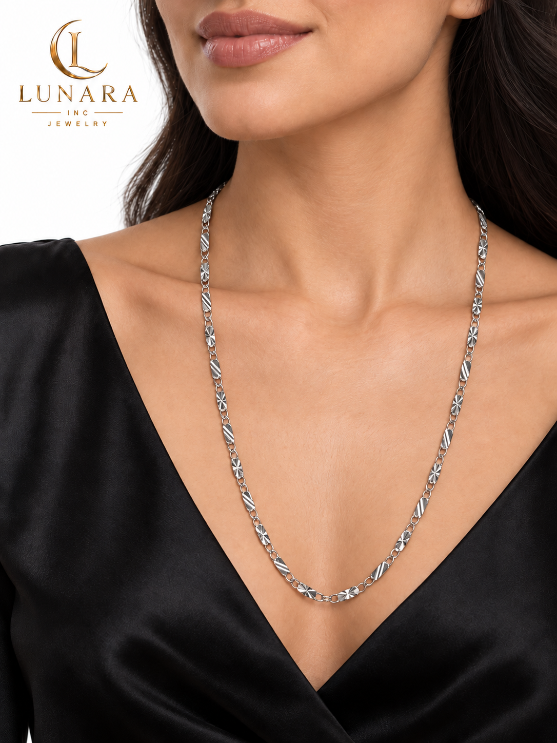 Silver-Tone Engraved Link Chain – 23”