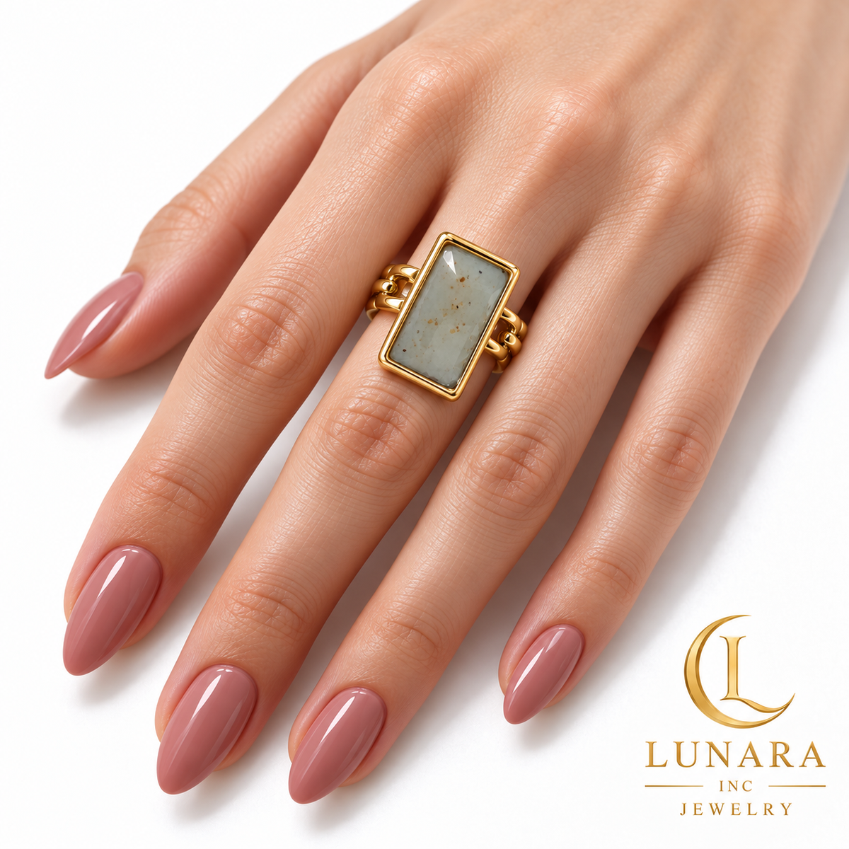 Rectangular Natural Stone Open Chain-Link Ring