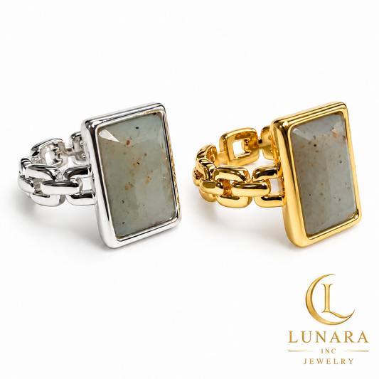 Rectangular Natural Stone Open Chain-Link Ring