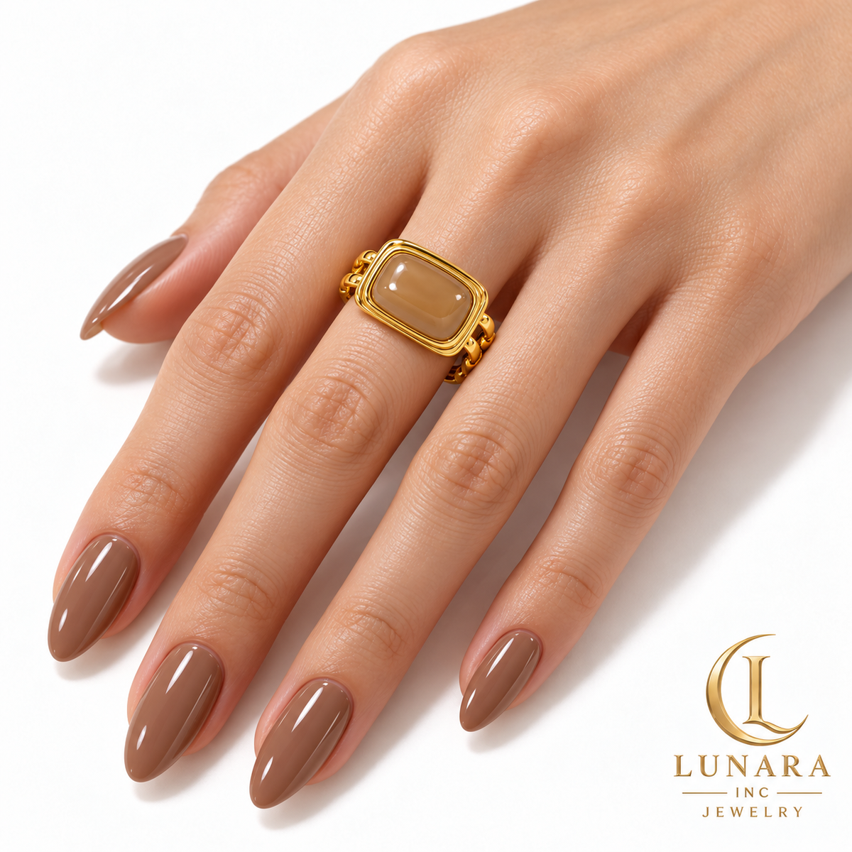 Cappuccino Stone Open Chain-Link Ring