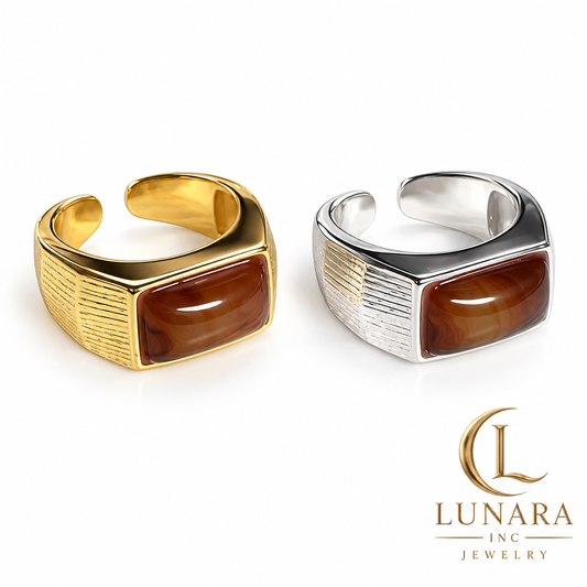 Caramel Brown Stone Open Signet Ring
