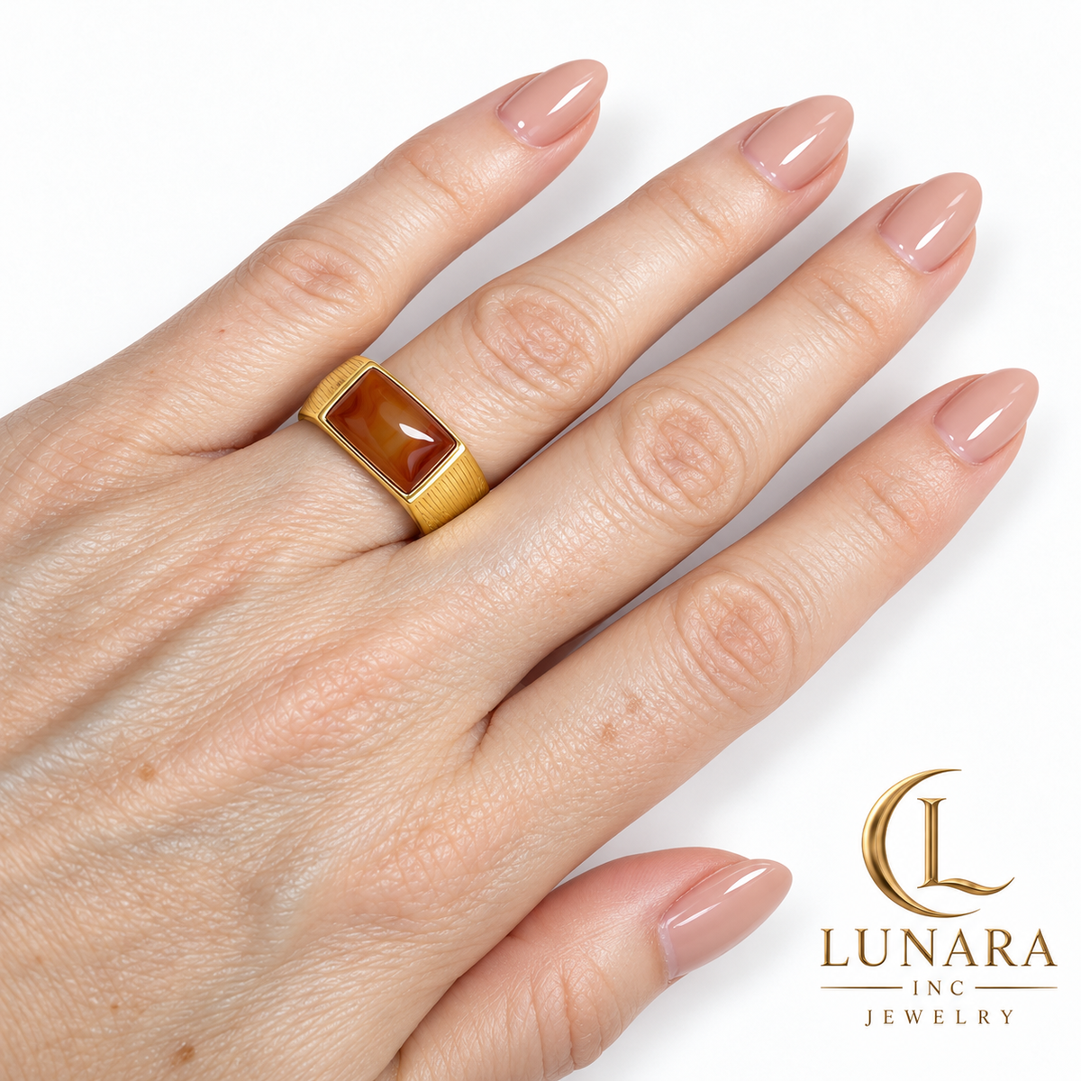 Caramel Brown Stone Open Signet Ring