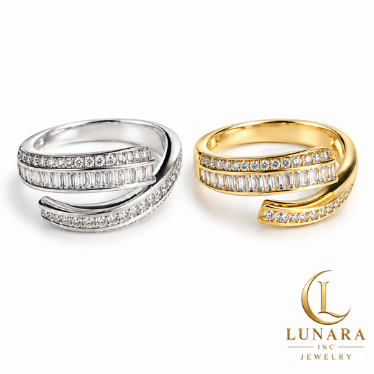 Baguette & Round Stone Open Wrap Ring