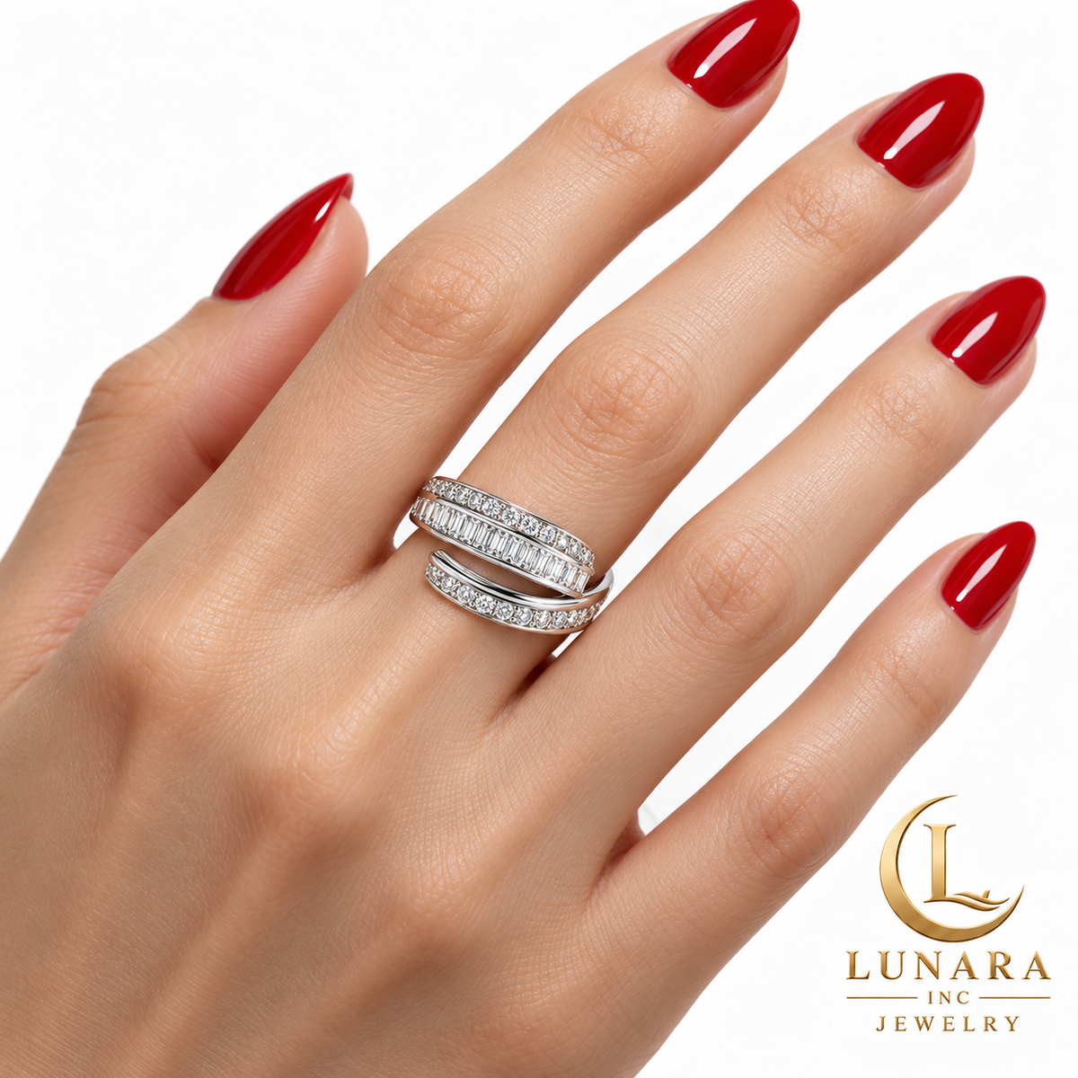 Baguette & Round Stone Open Wrap Ring