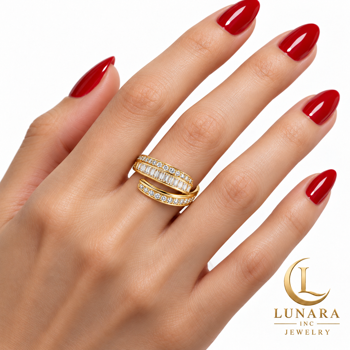 Baguette & Round Stone Open Wrap Ring