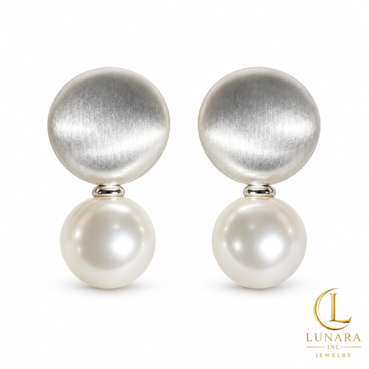 Satin Silver & Pearl Drop Earrings