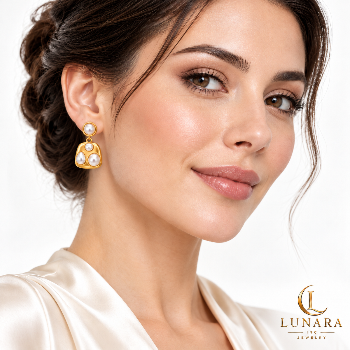 Golden Pearl Trapezoid Drop Earrings