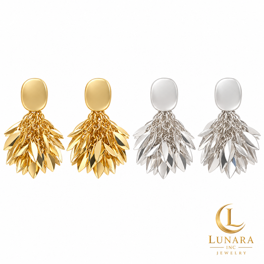 Cascading Leaf Cluster Earrings – Gold & Silver