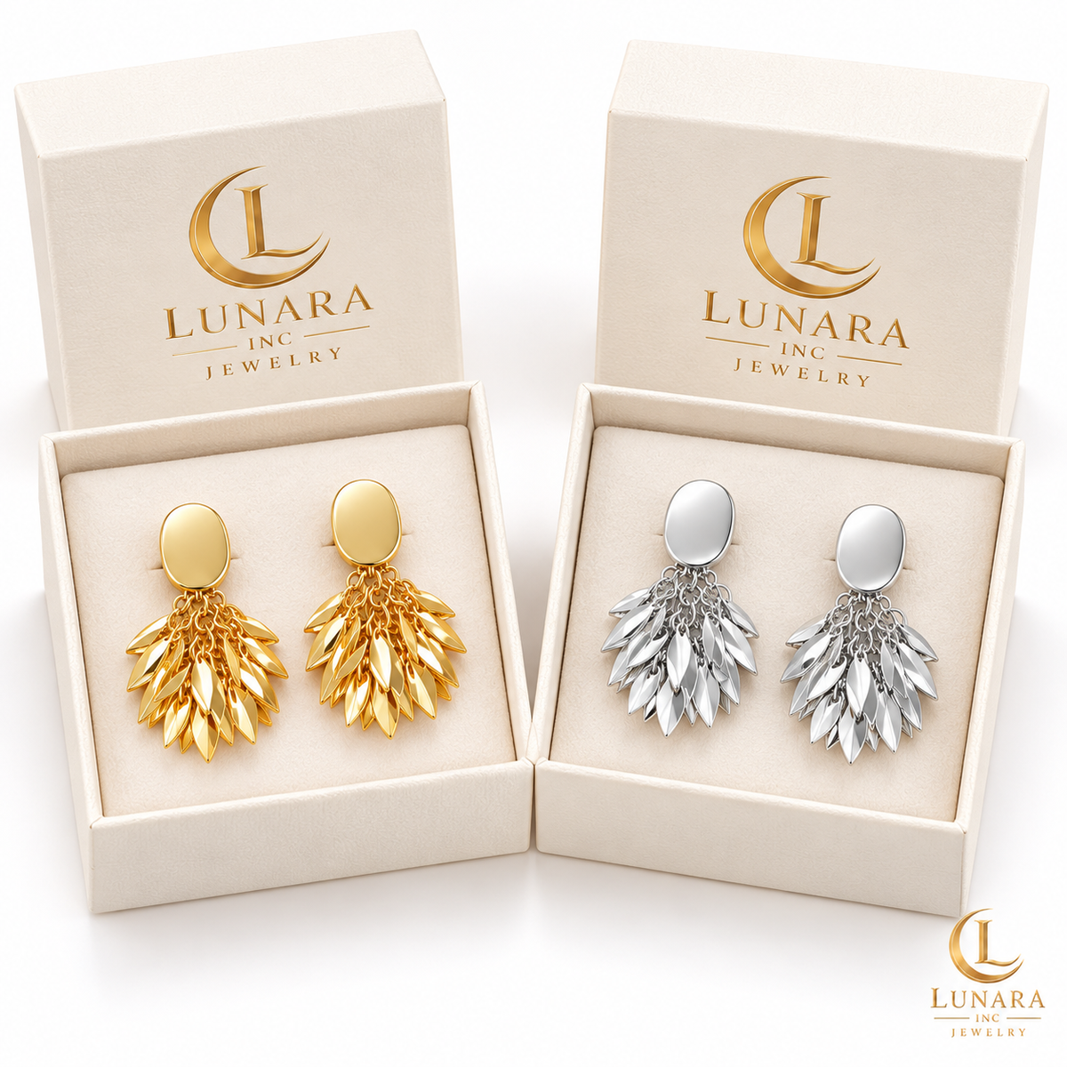Cascading Leaf Cluster Earrings – Gold & Silver