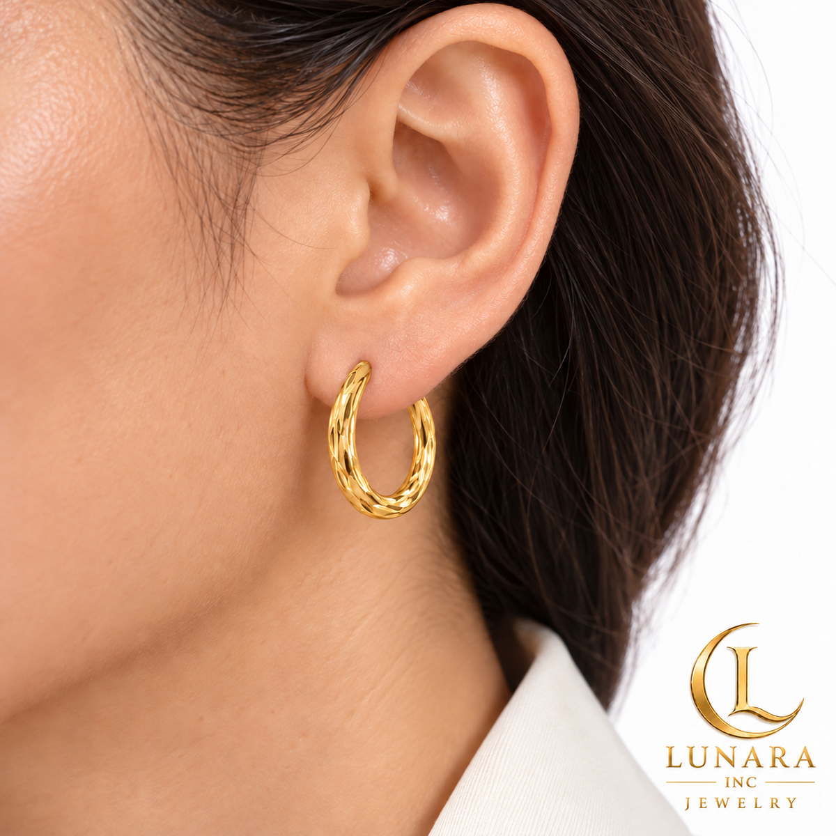 Diamond-Cut Gold-Tone Hoop Earrings