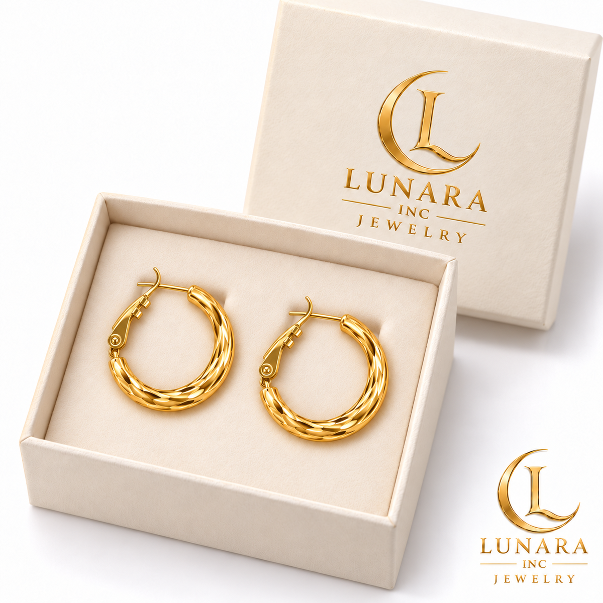 Diamond-Cut Gold-Tone Hoop Earrings