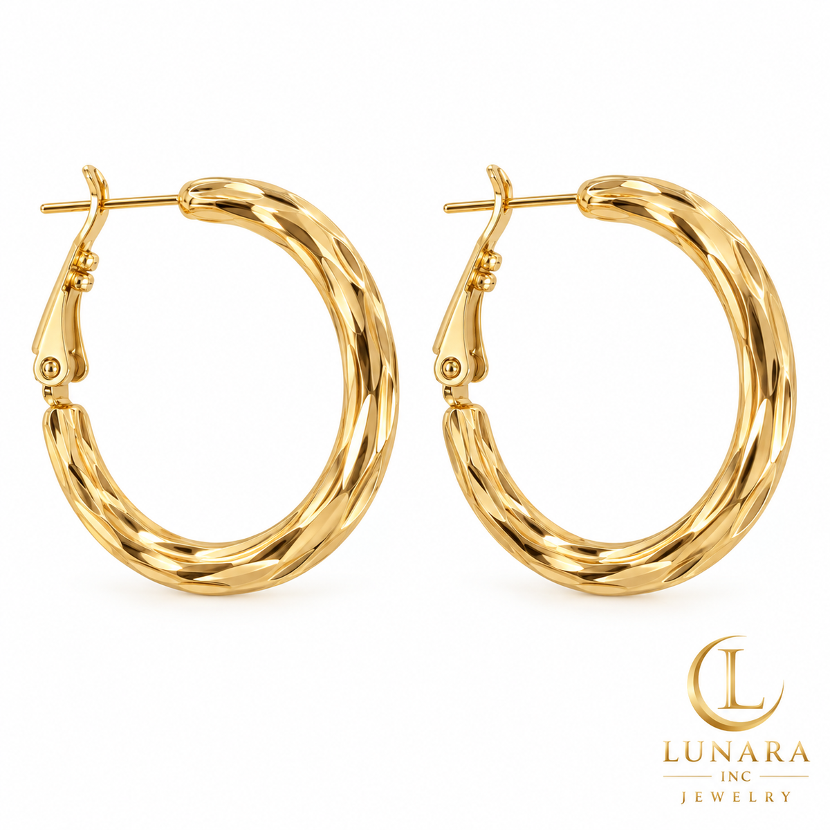 Diamond-Cut Gold-Tone Hoop Earrings
