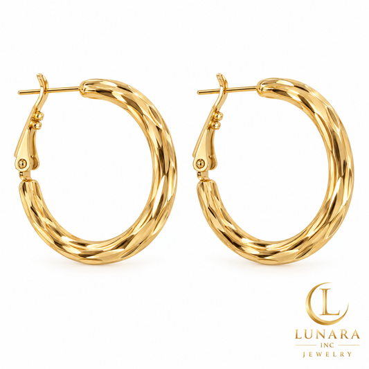 Diamond-Cut Gold-Tone Hoop Earrings
