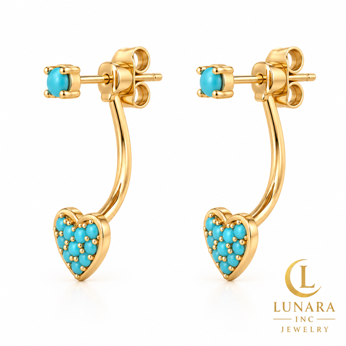 Mini Turquoise Heart Ear Jacket Earrings – 15 mm