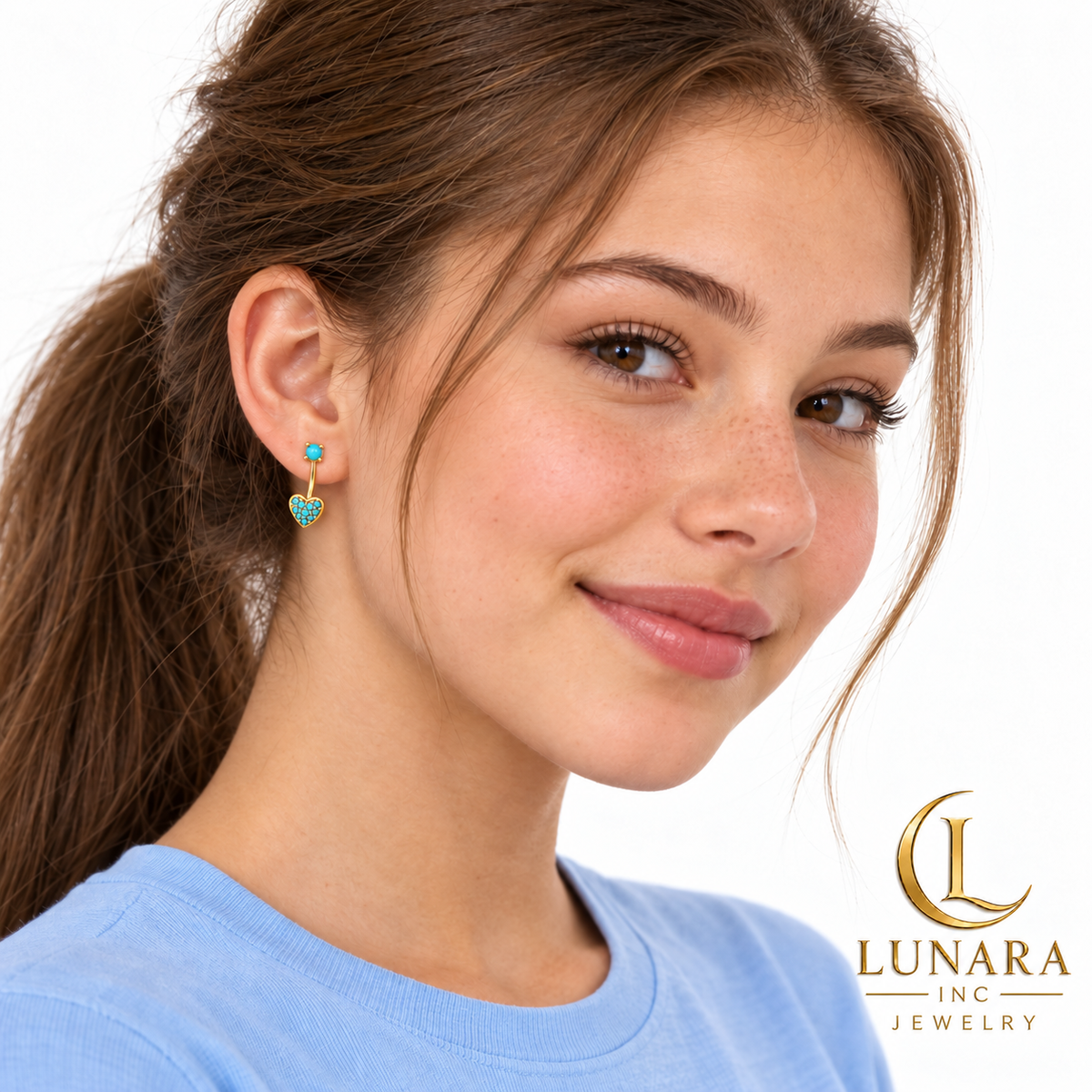Mini Turquoise Heart Ear Jacket Earrings – 15 mm