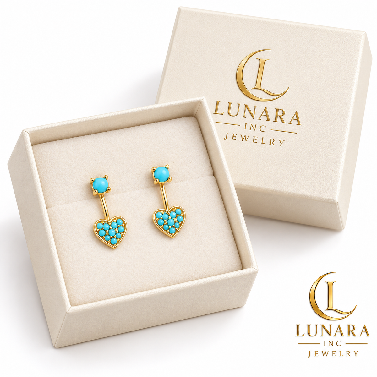 Mini Turquoise Heart Ear Jacket Earrings – 15 mm