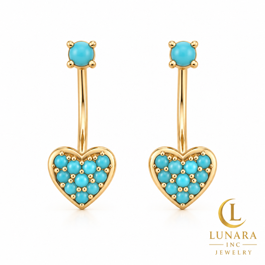 Mini Turquoise Heart Ear Jacket Earrings – 15 mm
