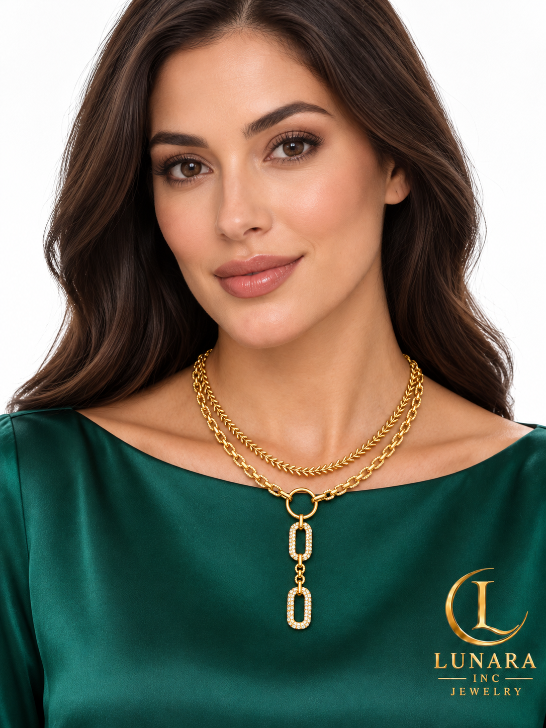 Golden Harmony Double-Layer Chain with Crystal Link Drop