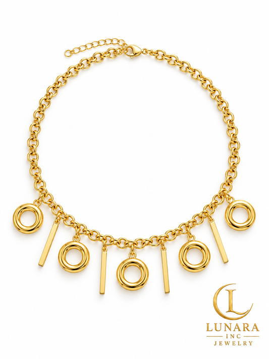 Golden Circles & Bars Rolo Chain