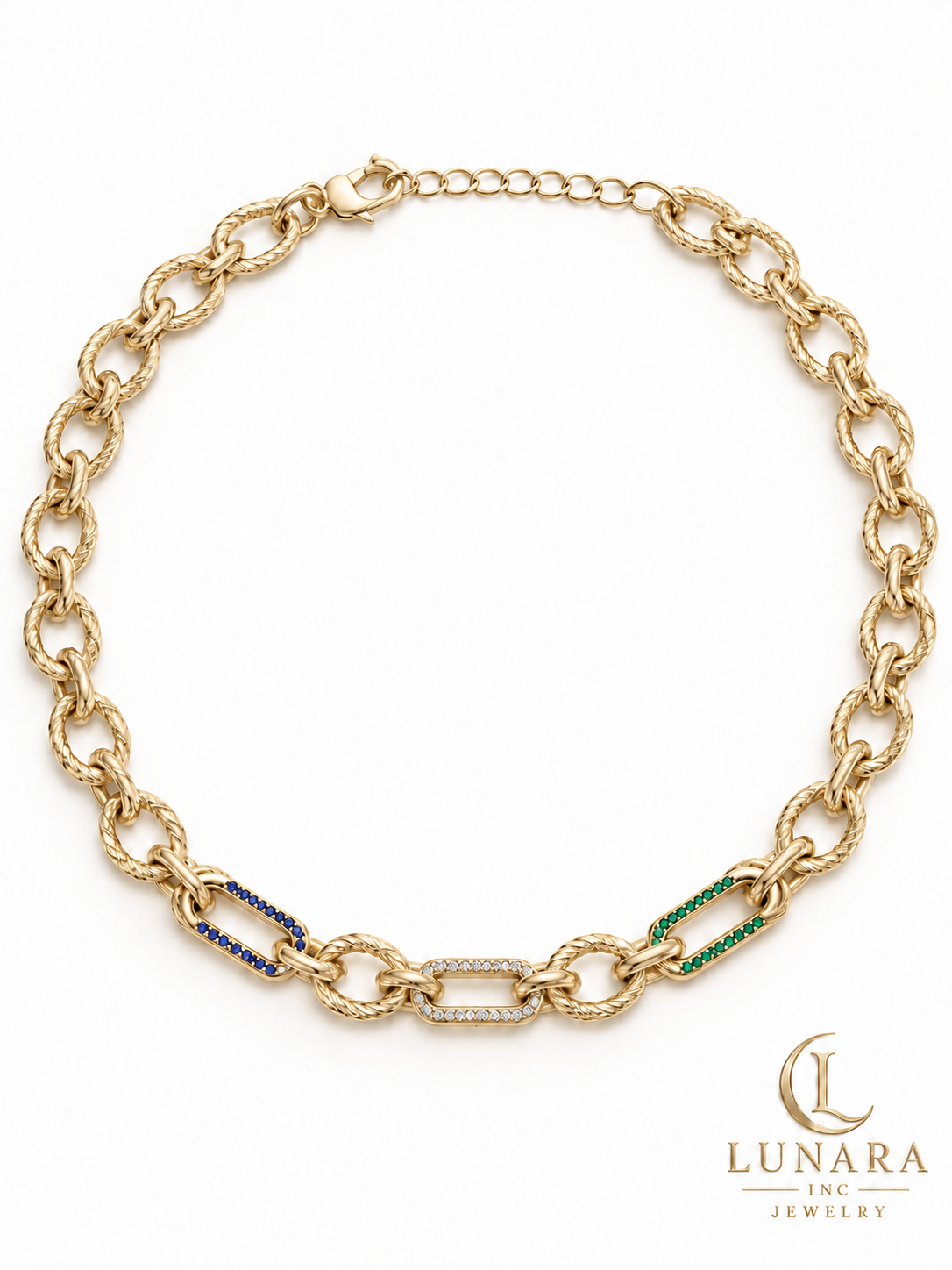 Tricolor Sparkle Textured Link Chain