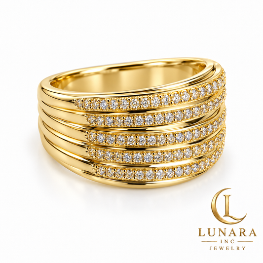 Golden Layers Pavé Wide Band Ring