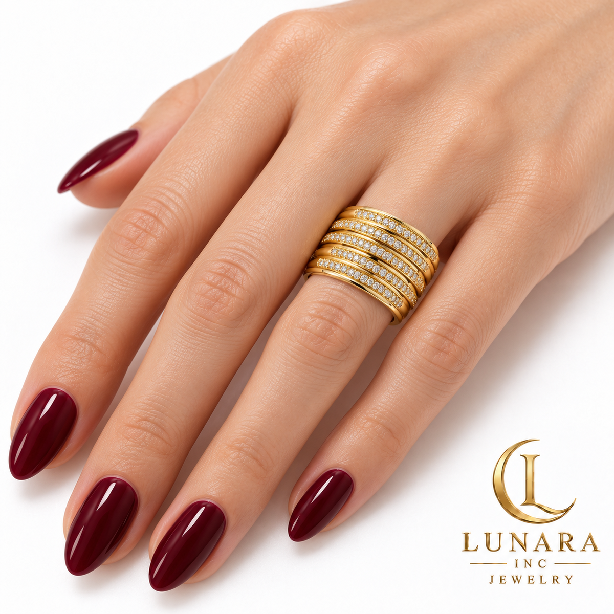 Golden Layers Pavé Wide Band Ring