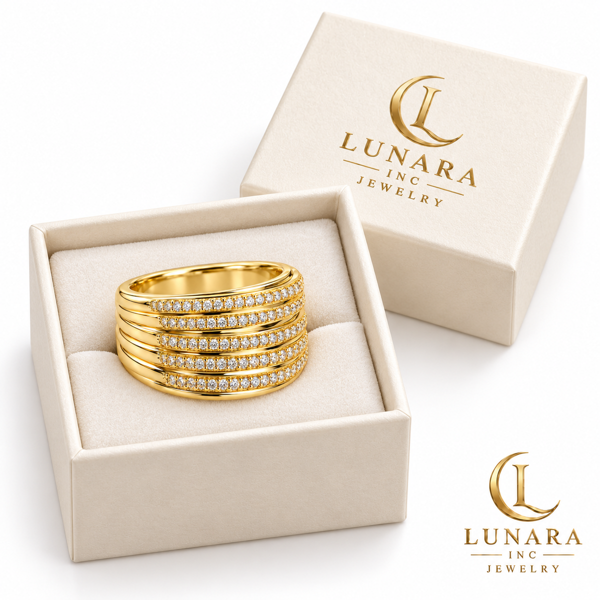 Golden Layers Pavé Wide Band Ring