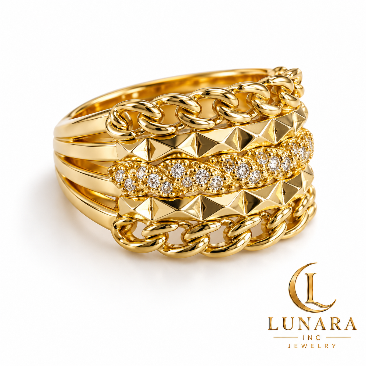 Lunara Luxe Five-Row Gold-Tone Statement Ring