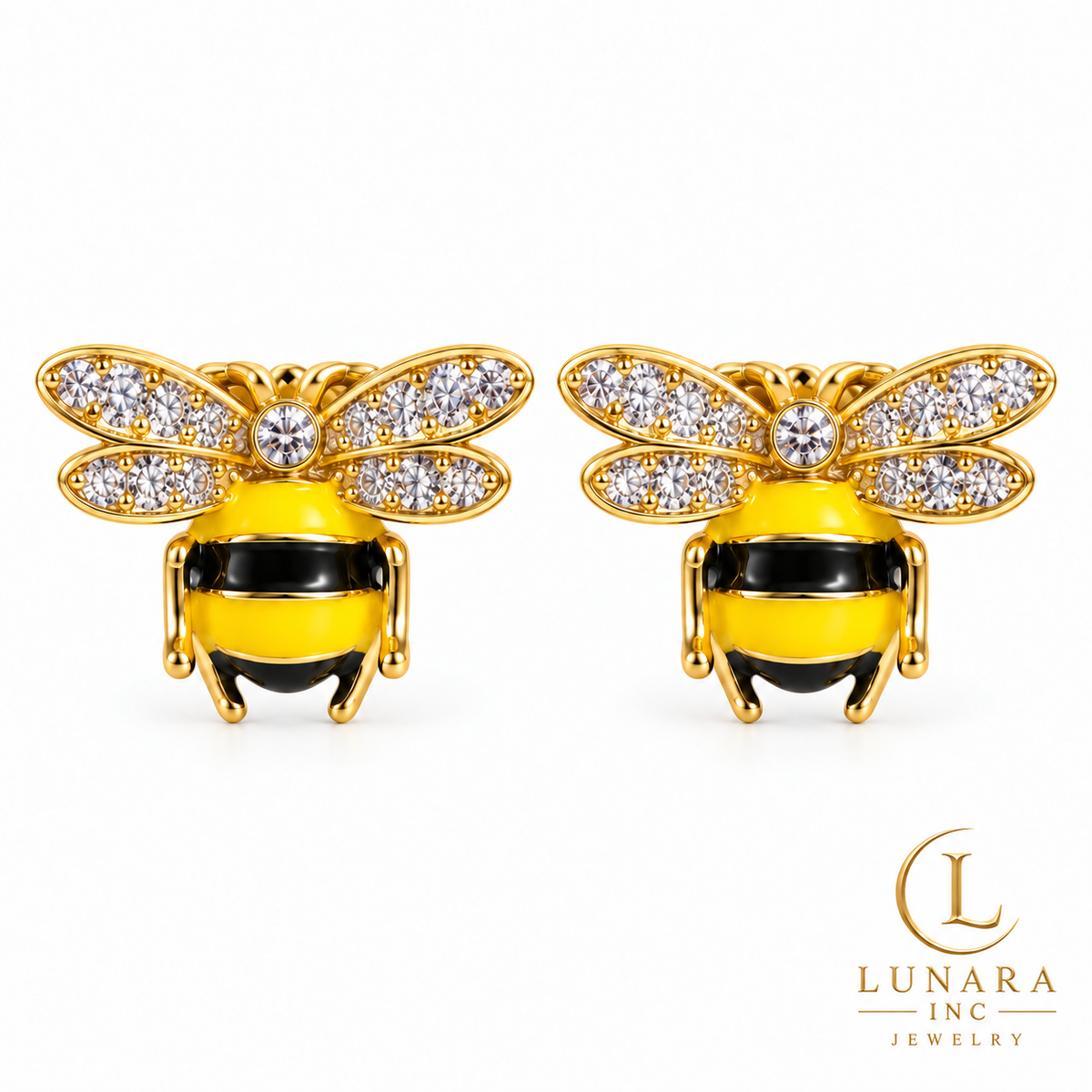 Crystal Wing Bee Stud Earrings