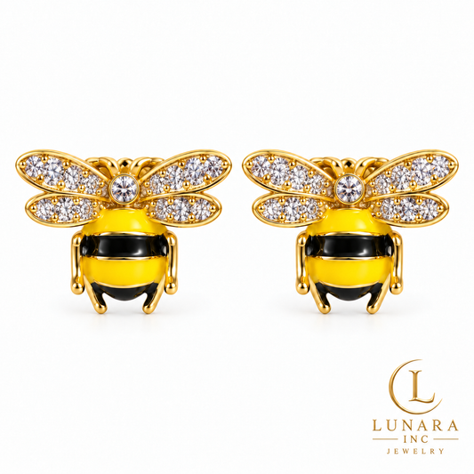 Crystal Wing Bee Stud Earrings