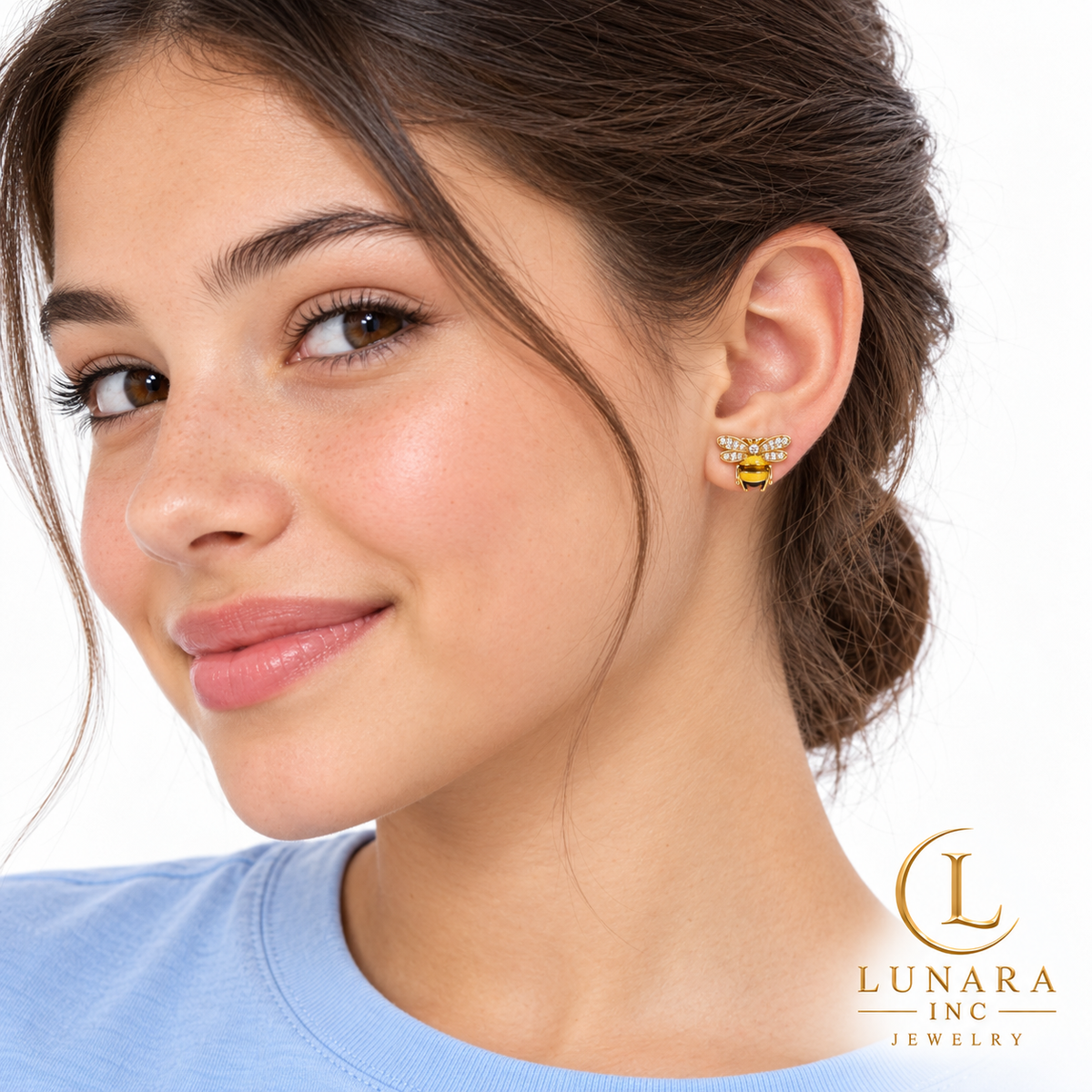 Crystal Wing Bee Stud Earrings
