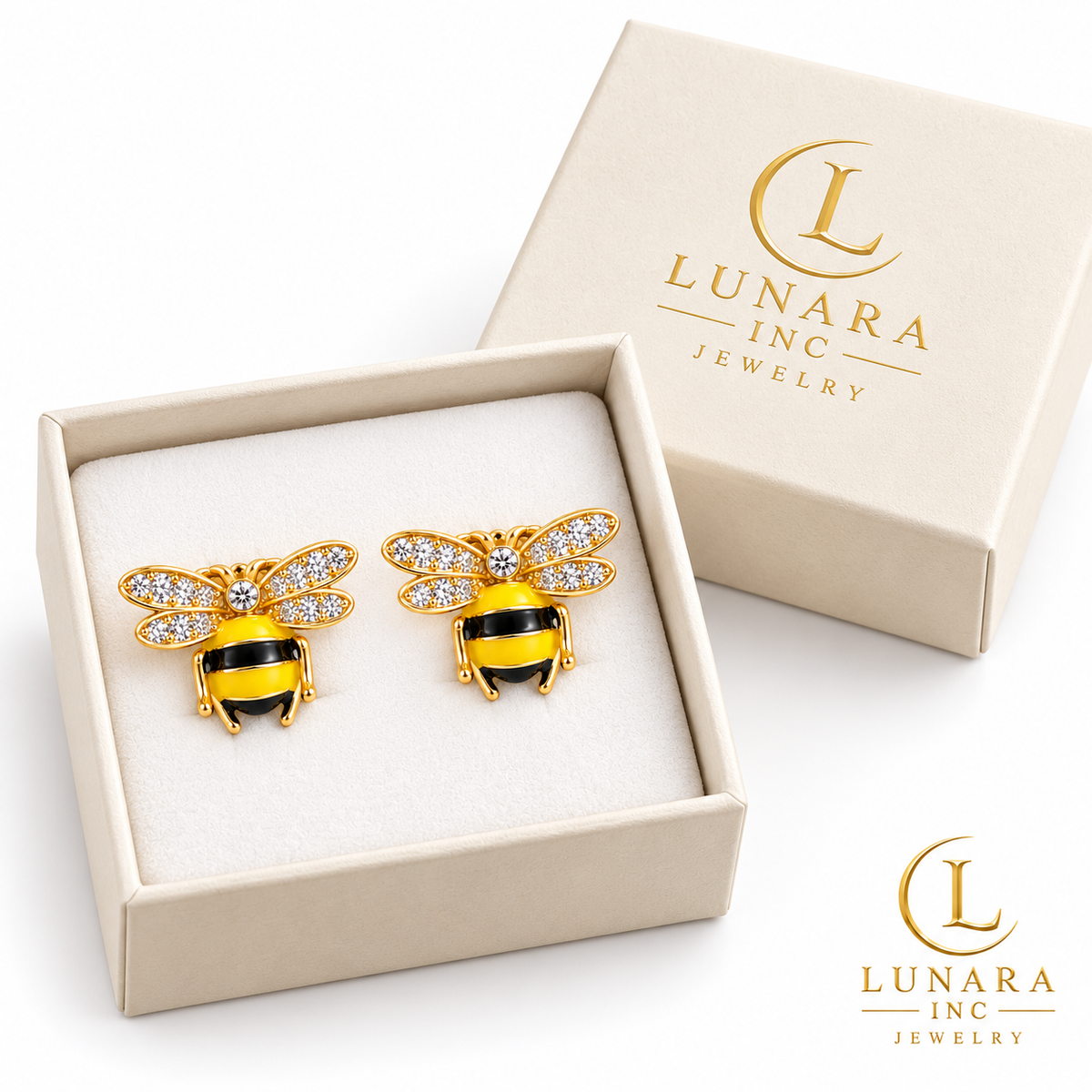 Crystal Wing Bee Stud Earrings