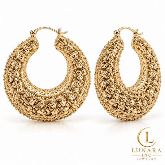 14K Gold-Tone Chunky Filigree Hoop Earrings
