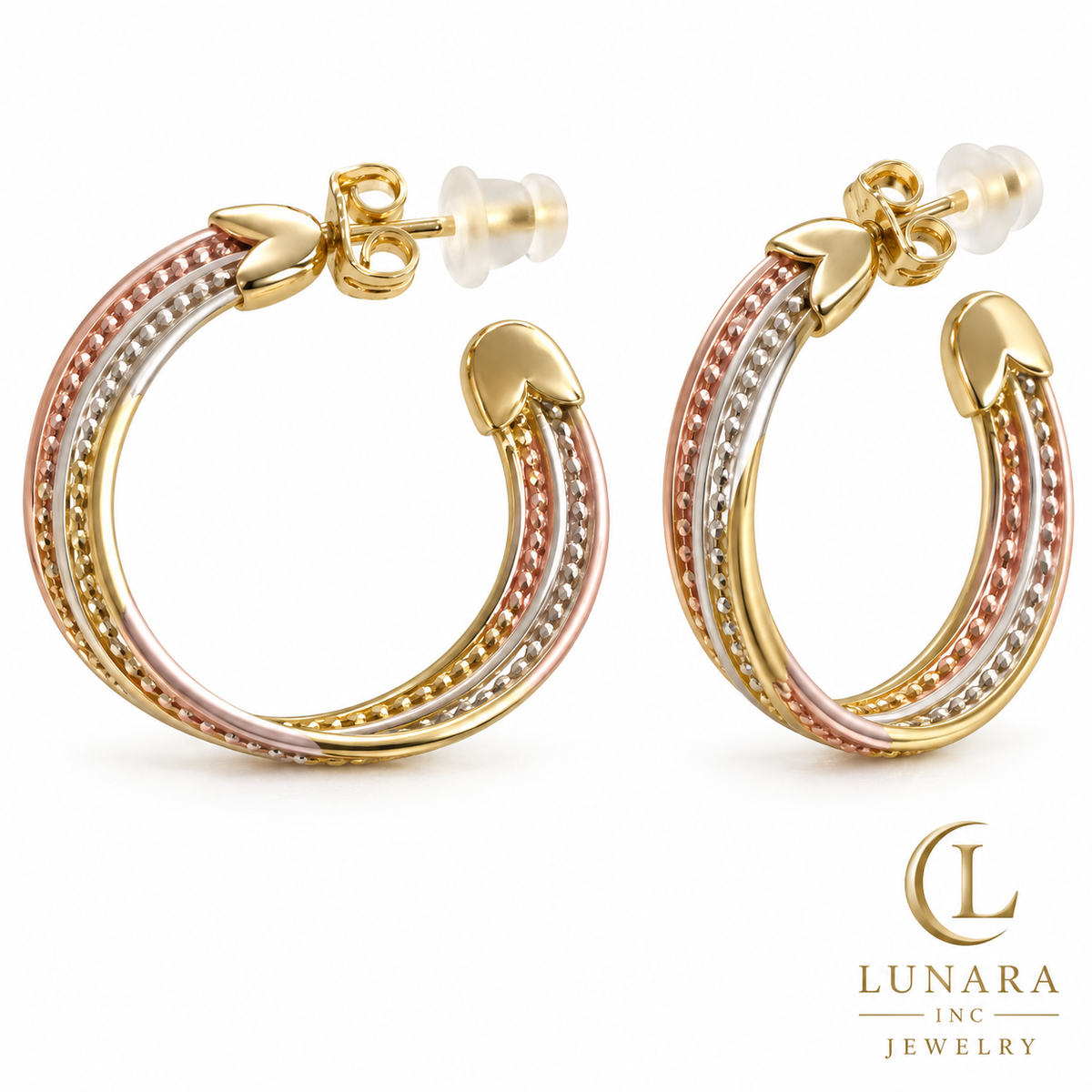 Tri-Tone Twisted Hoop Earrings