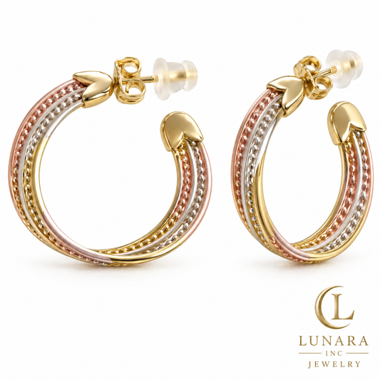 Tri-Tone Twisted Hoop Earrings