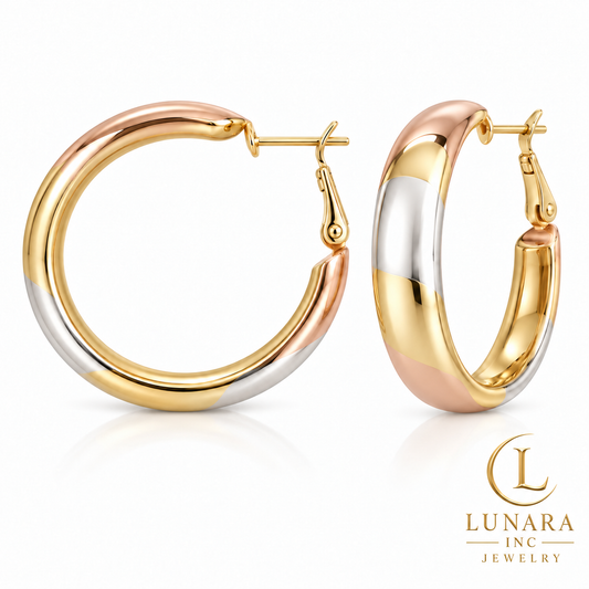 Polished Tri-Tone Hoop Earrings