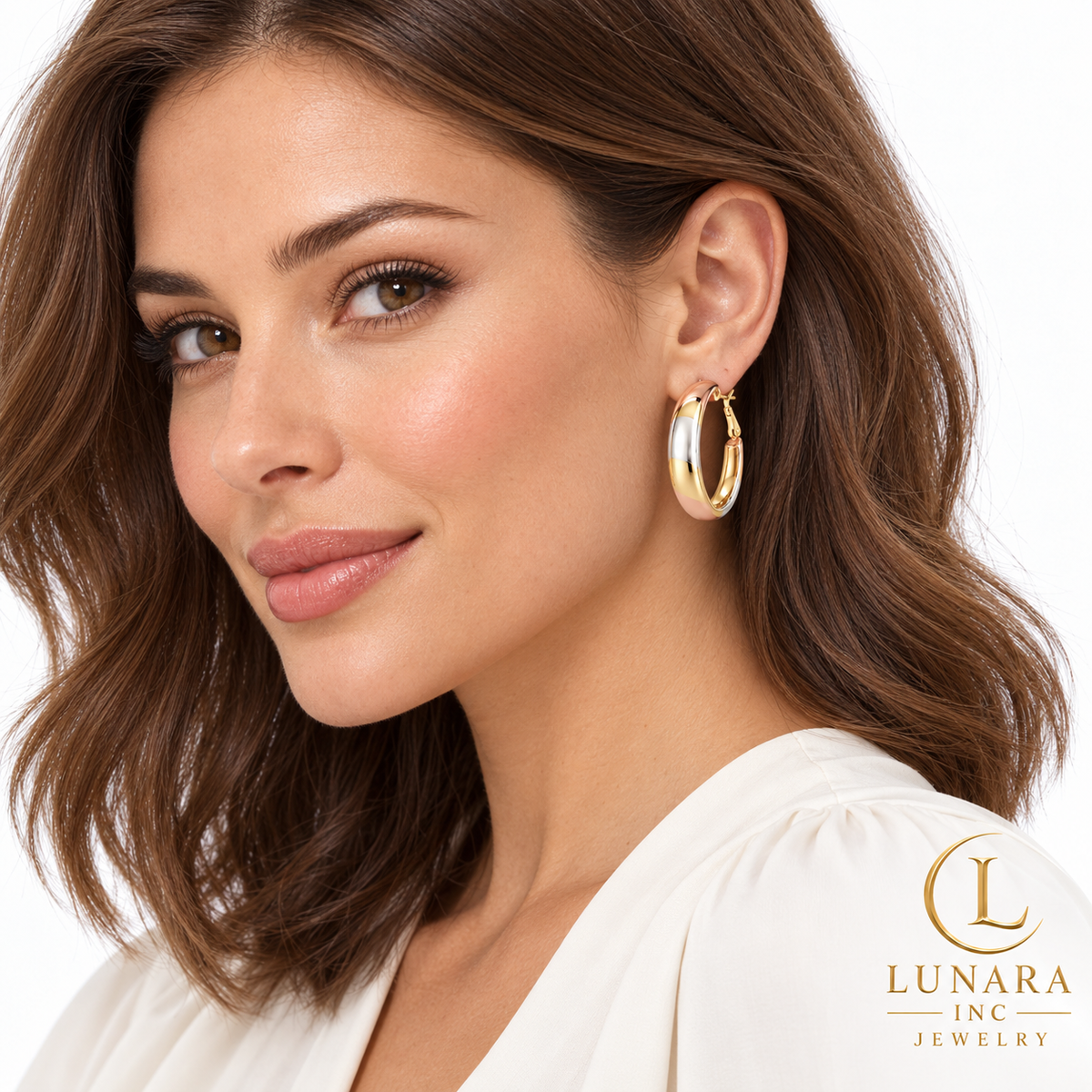 Polished Tri-Tone Hoop Earrings