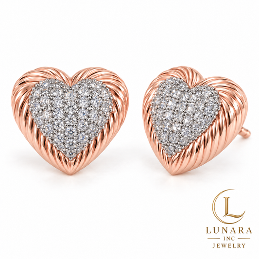 Rose Gold Heart Stud Earrings with Cubic Zirconia
